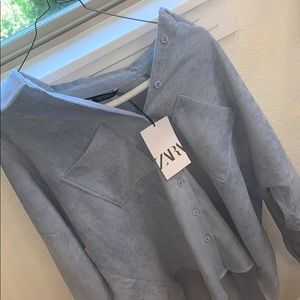 Zara blue oversized corduroy button up